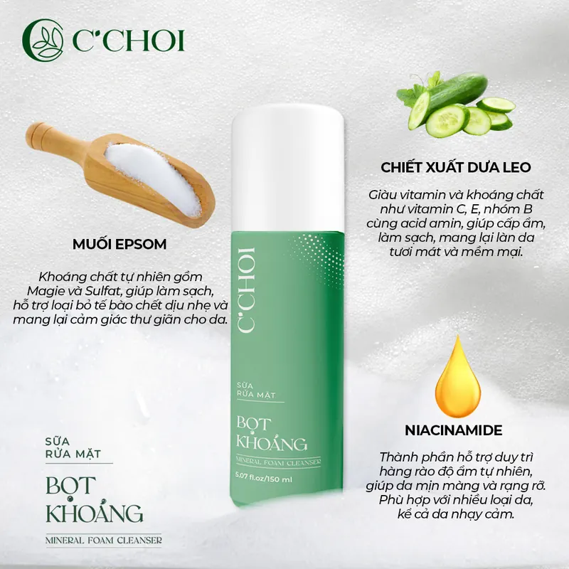 Sữa Rửa Mặt Bọt Khoáng C'Choi Mineral Foam Cleanser - ảnh 2