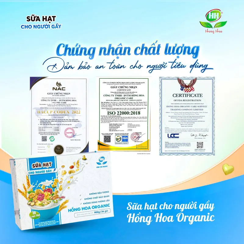 Sữa Hạt Cho Người Gầy Hồng Hoa Organic - Hộp 36 Gói 900g