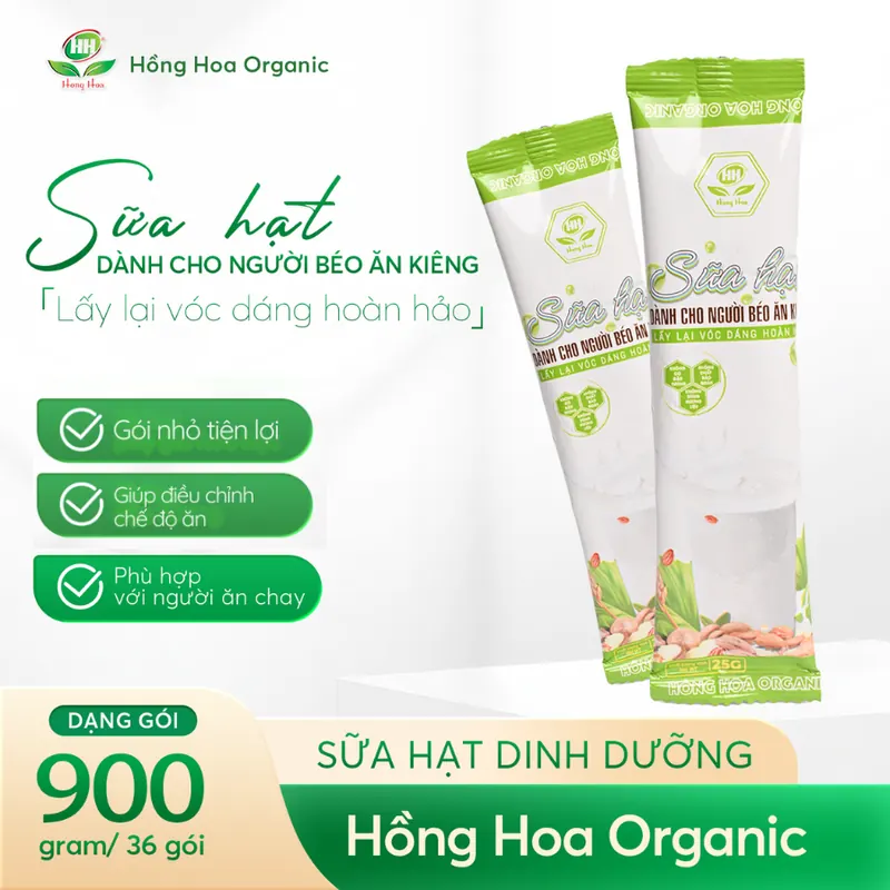 Sữa Hạt Dành Cho Người Béo Ăn Kiêng Hồng Hoa Organic - Hộp 36 Gói 900g