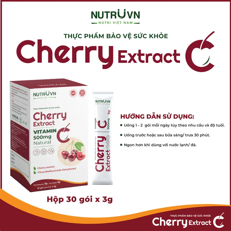 Cherry Extract Bổ Sung Vitamin C Tăng Cường Miễn Dịch - Hộp 30 Gói