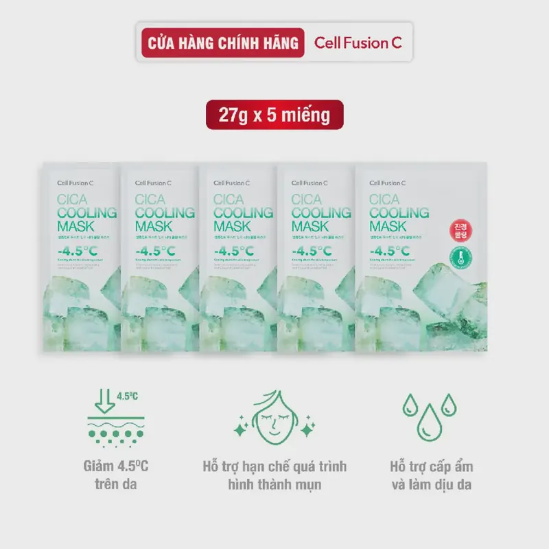 Mặt Nạ Rau Má Hạ Nhiệt -4.5°C Cell Fusion C Cica Cooling Mask 25ml*10 Miếng